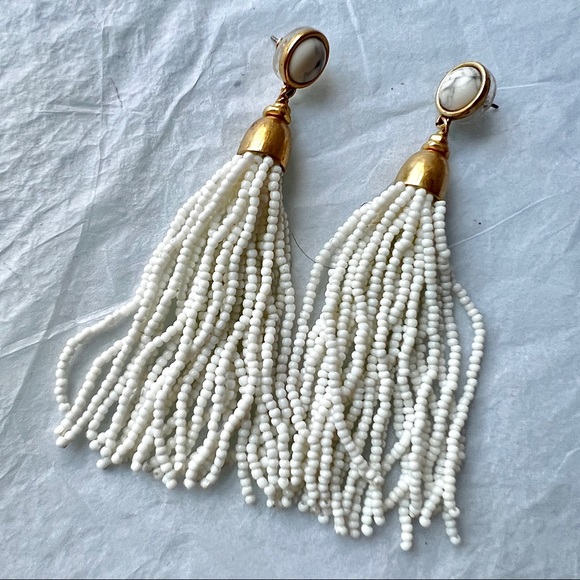 Stella & Dot Gita beaded Tassel earrings white and gold - Picture 6 of 11